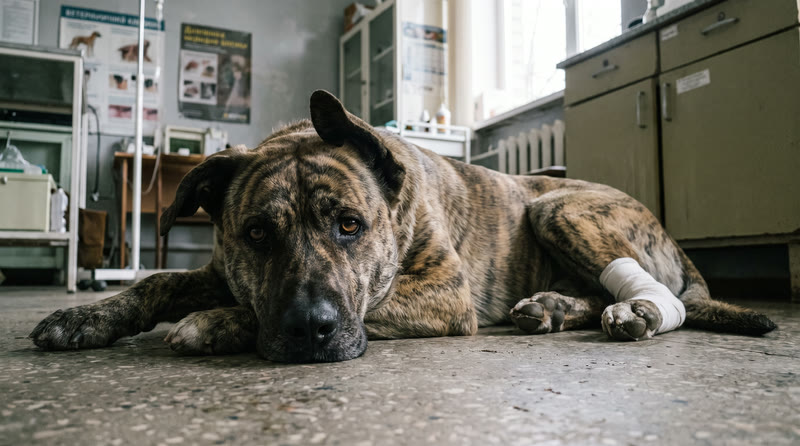 Bayraktar lying bandaged on a clinic floor